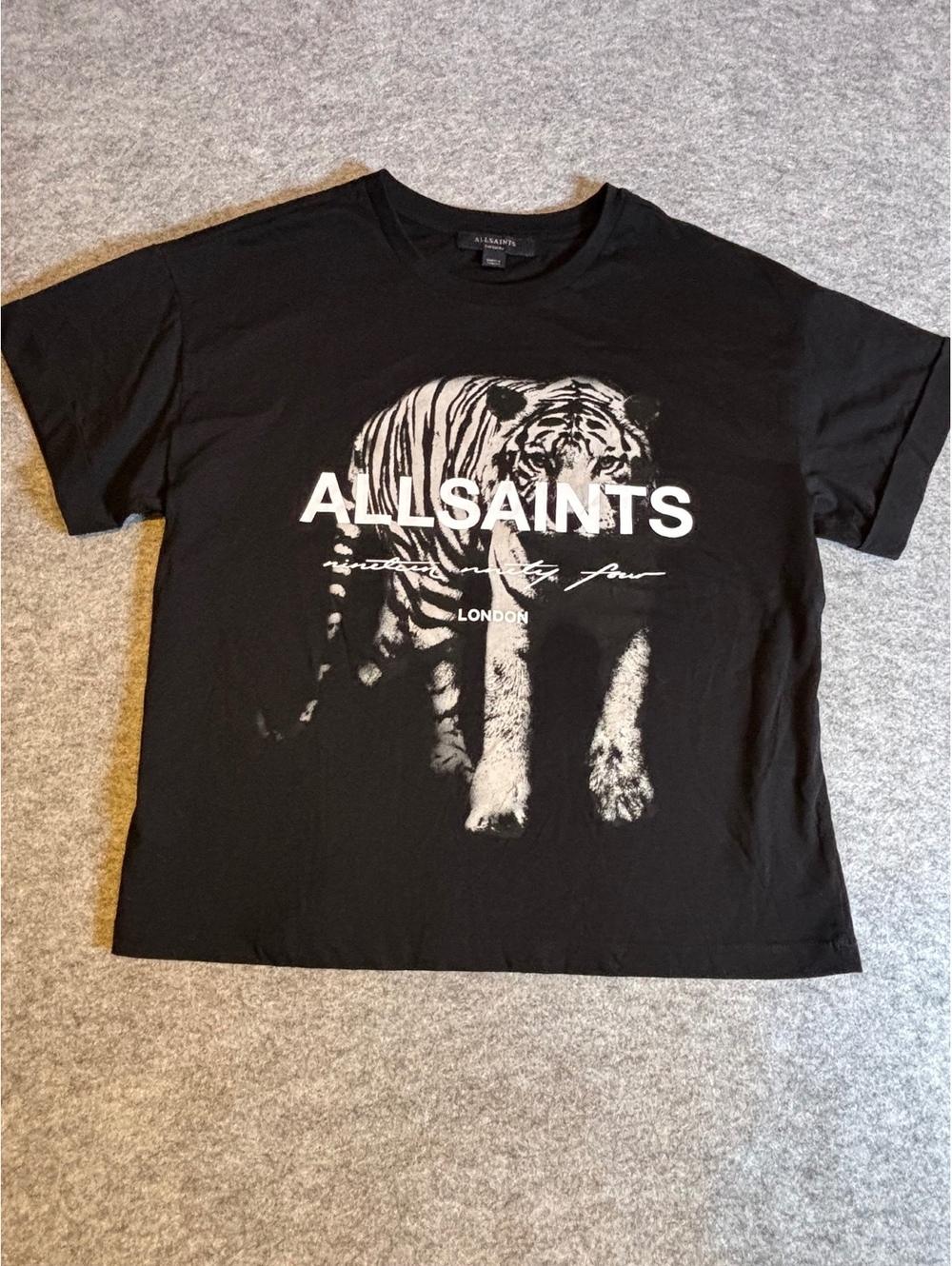 AllSaints Black Cotton Graphic Tiger Print T-Shirt Medium